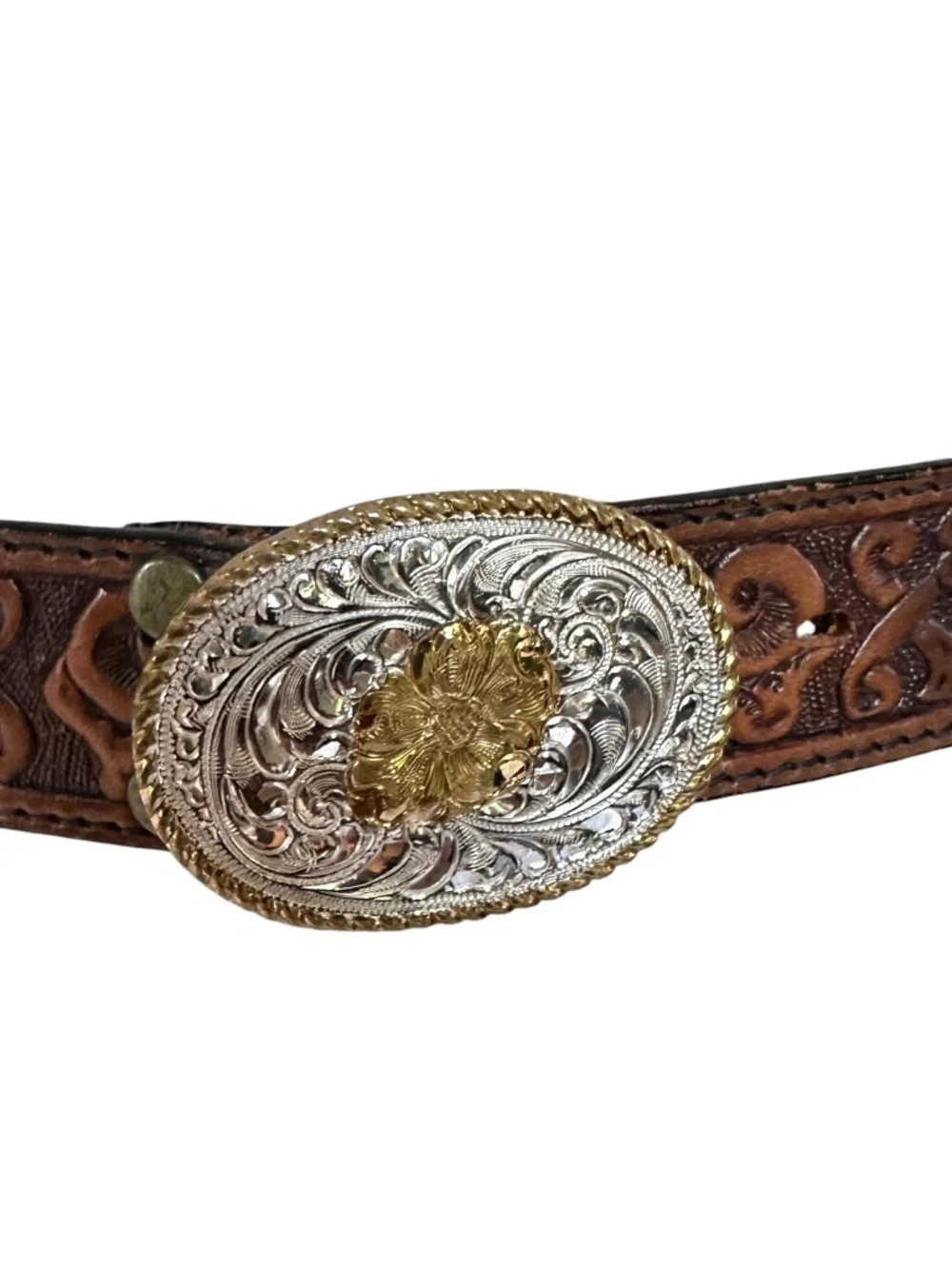 Vintage Tan Leather MARILYN Western Crumrine Eagle Silver Buckle Size 26 XS